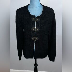 Black Cardigan Size XL Gold Snaps Classic Military Flare By Cynthia Rowley